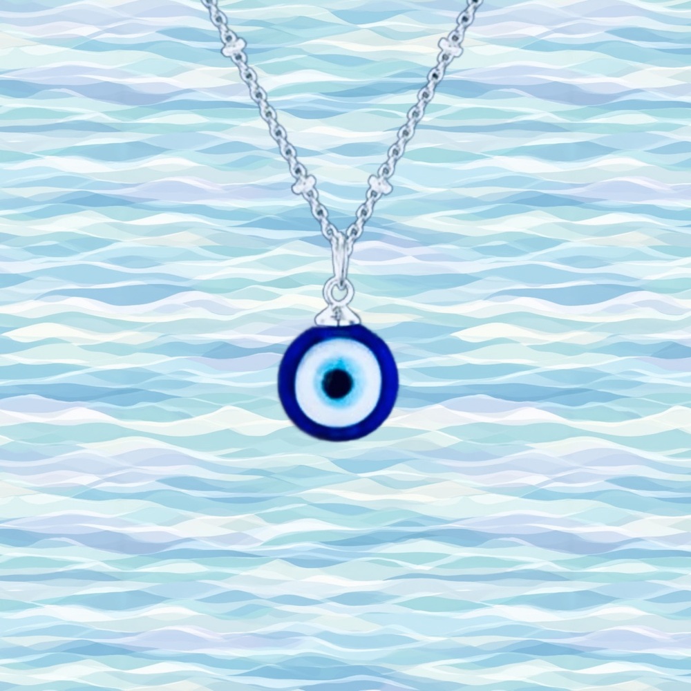 2 for $30 🔥 Silver Evil Eye Necklace, Minimalist Blue Protection Charm